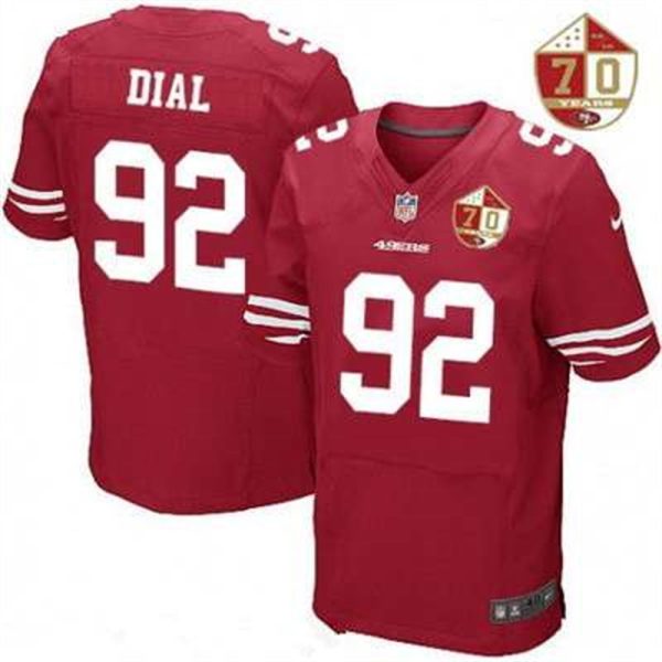 San Francisco 49ers 92 Quinton Dial Scarlet Red 70th Anniversary Patch Stitched NFL Nike Elite Jersey