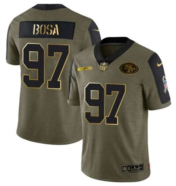 San Francisco 49ers 97 Nick Bosa 2021 Olive Camo Salute To Service Golden Limited Stitched Jersey