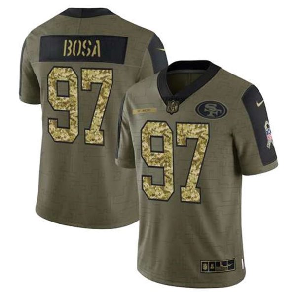San Francisco 49ers 97 Nick Bosa 2021 Olive Camo Salute To Service Limited Stitched Jersey