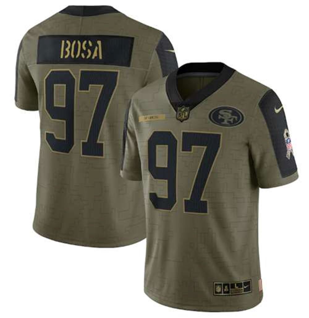 San Francisco 49ers #97 Nick Bosa 2021 Olive Salute To Service Limited Stitched Jersey