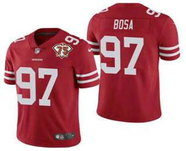 San Francisco 49ers 97 Nick Bosa Red 75th Anniversary Patch 2021 Vapor Untouchable Stitched Nike Limited Jersey