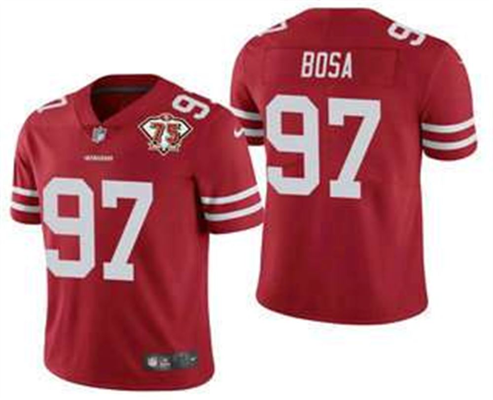 San Francisco 49ers #97 Nick Bosa Red 75th Anniversary Patch 2021 Vapor Untouchable Stitched Limited Jersey