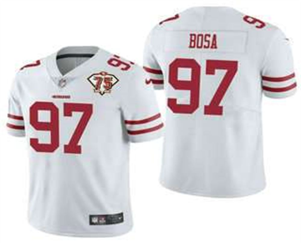 San Francisco 49ers #97 Nick Bosa White 75th Anniversary Patch 2021 Vapor Untouchable Stitched Limited Jersey