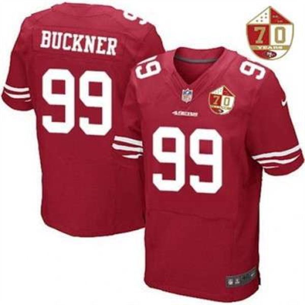 San Francisco 49ers 99 DeForest Buckner Scarlet Red 70th Anniversary Patch Stitched NFL Nike Elite Jersey