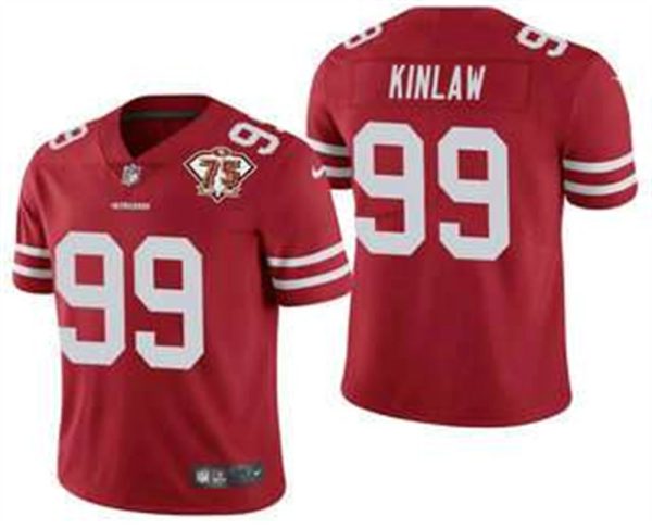 San Francisco 49ers 99 Javon Kinlaw Red 75th Anniversary Patch 2021 Vapor Untouchable Stitched Nike Limited Jersey
