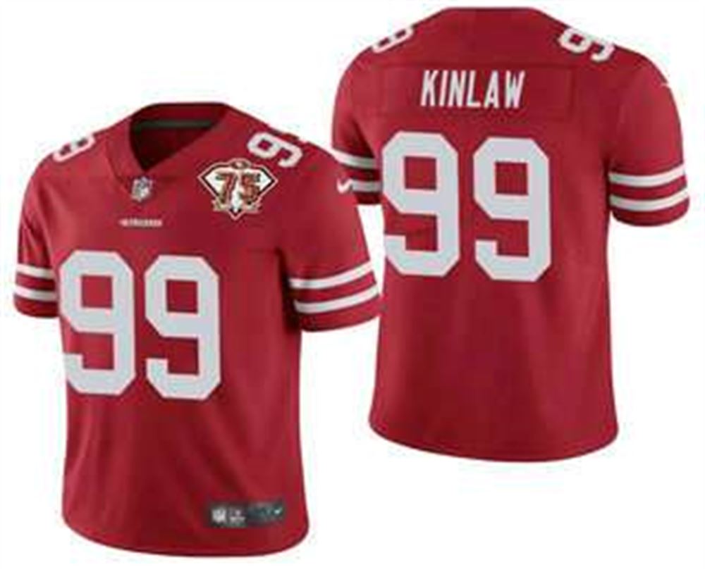 San Francisco 49ers #99 Javon Kinlaw Red 75th Anniversary Patch 2021 Vapor Untouchable Stitched Limited Jersey