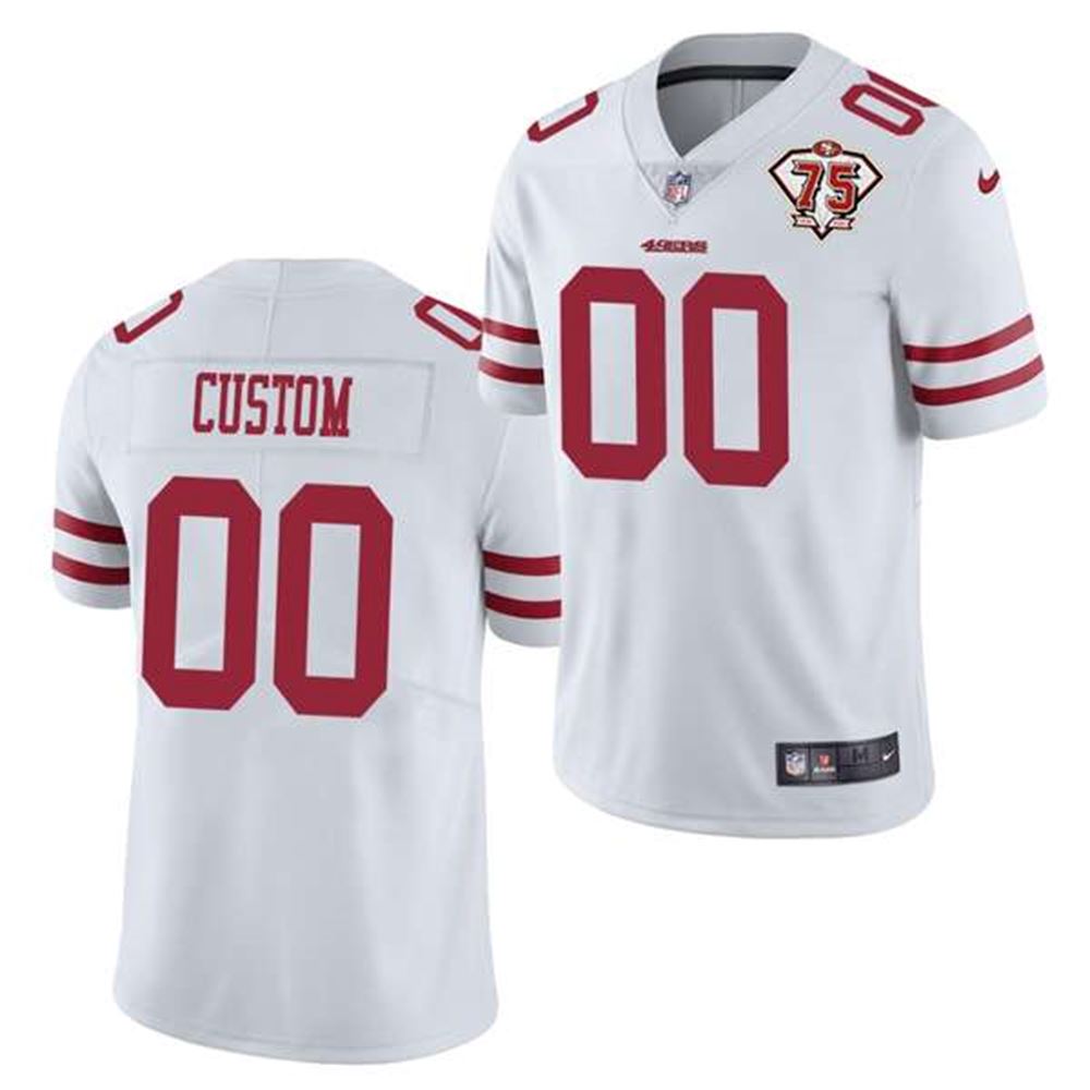 San Francisco 49ers ACTIVE PLAYER Custom 2021 White 75th Anniversary Patch Red Limited Stitched NFL Jersey