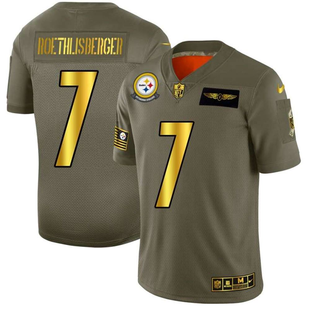 Pittsburgh Steelers # 7 Ben Roethlisberger Olive Gold 2019 Salute To Service Limited Stitched NFL Jersey