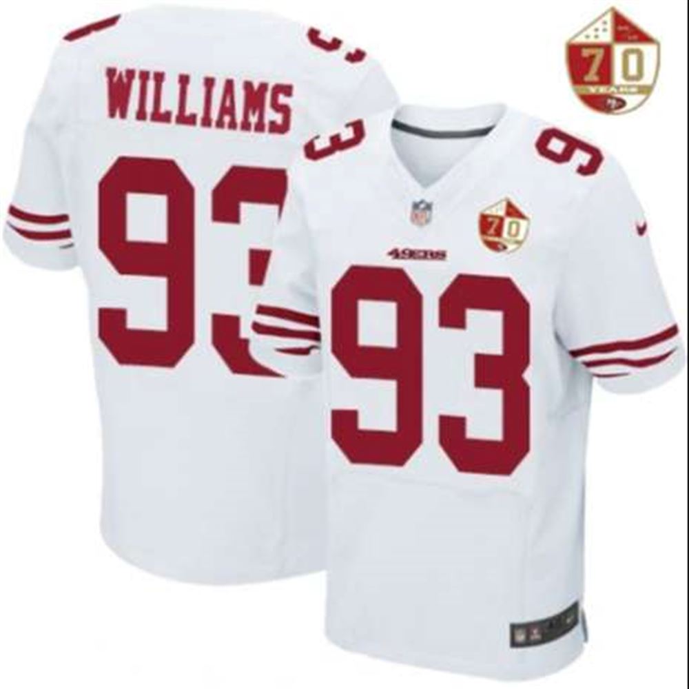 San Francisco 49ers #93 Ian Williams White 70th Anniversary Patch Stitched NFL Elite Jersey