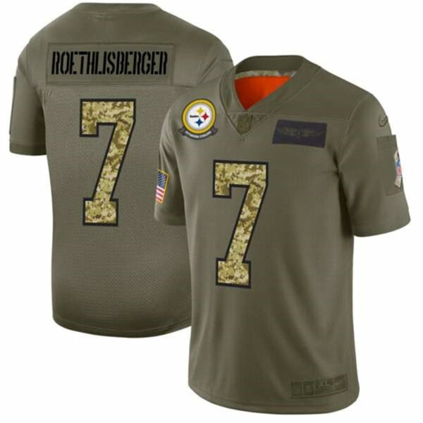 Pittsburgh Steelers 7 Ben Roethlisberger 2019 Olive Camo Salute To Service Limited Stitched NFL Jersey