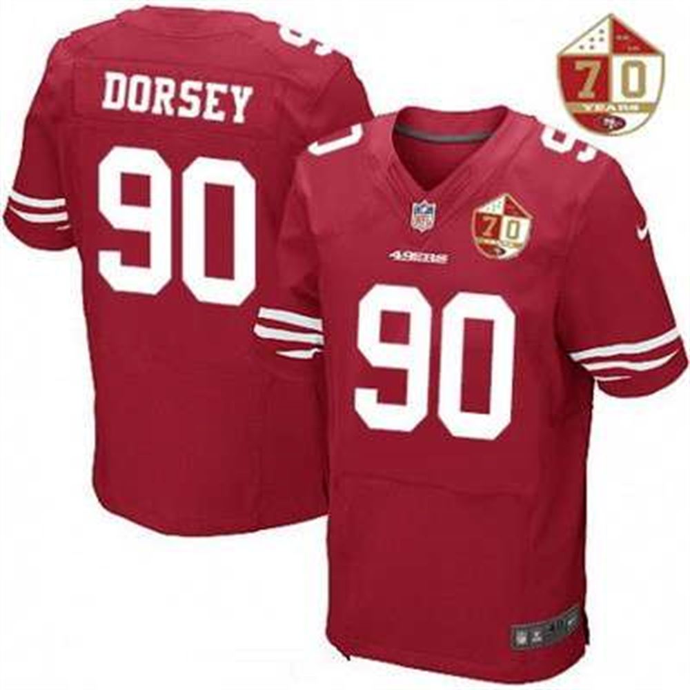 San Francisco 49ers #90 Glenn Dorsey Scarlet Red 70th Anniversary Patch Stitched NFL Elite Jersey