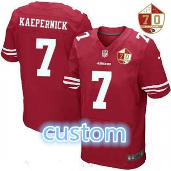 San Francisco 49ers custom Scarlet Red 70th Anniversary Patch Stitched NFL Nike Elite Jersey