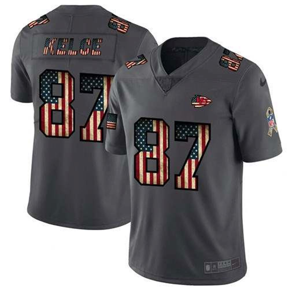 Travis Kelce Grey 2019 Salute To Service USA Flag Fashion Limited Stitched NFL Jersey