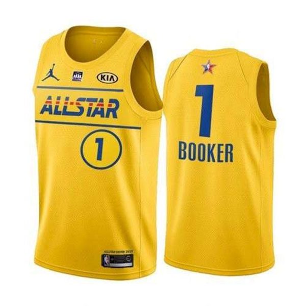 All Star 1 Devin Booker Yellow Western Conference Stitched NBA Jersey
