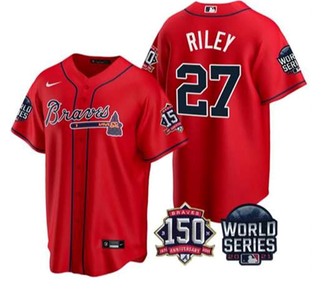 Atlanta Braves #27 Austin Riley 2021 Red World Series With 150th  Anniversary Patch Cool Base Stitched