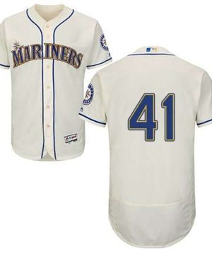 Authentic Seattle Mariners 41 Mike Wright Jr Majestic Flex Base Alternate Collection Cream Jersey