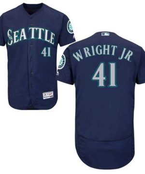 Authentic Seattle Mariners 41 Mike Wright Jr Majestic Flex Base Alternate Collection Navy Jersey