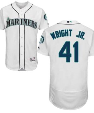Authentic Seattle Mariners 41 Mike Wright Jr Majestic Flex Base Home Collection White Jersey
