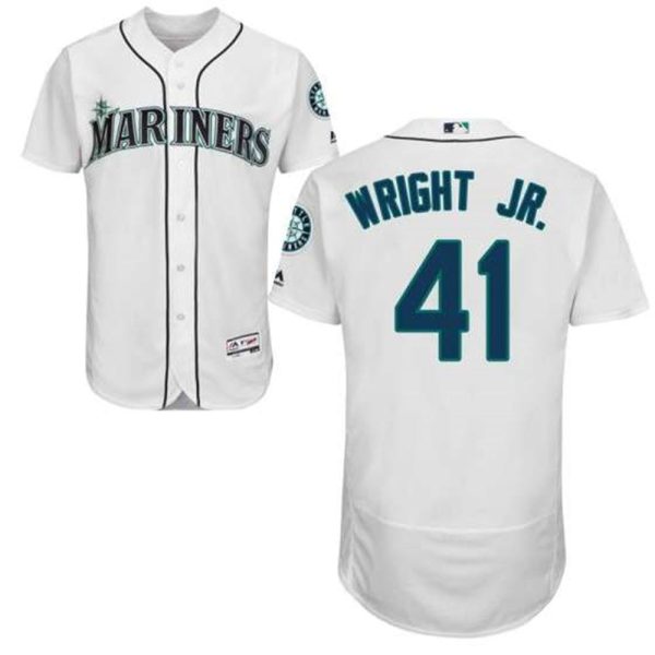 Authentic Seattle Mariners 41 Mike Wright Jr Majestic Flex Base Home Collection White Jersey
