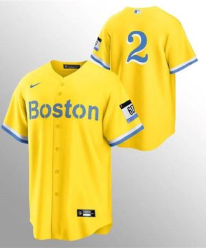 Boston Red Sox 2 Xander Bogaerts Gold 2021 City Connect Stitched MLB Jersey 1