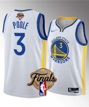 Golden State Warriors 3 Jordan Poole White 2022 Finals Stitched Jersey 1