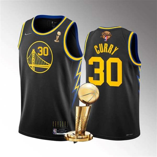 Golden State Warriors 30 Stephen Curry Black 2022 NBA Finals Champions Stitched Jersey 1