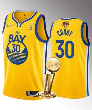 Golden State Warriors 30 Stephen Curry Gold 2022 NBA Finals Champions Stitched Jersey