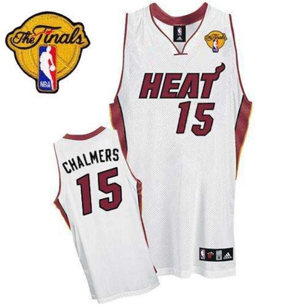 Heat 15 Mario Chalmers White Finals Patch Stitched NBA Jersey