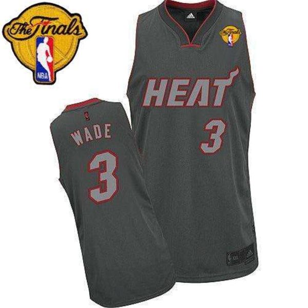 Heat 3 Dwyane Wade Grey Graystone Fashion With Finals Patch Stitched NBA Jersey