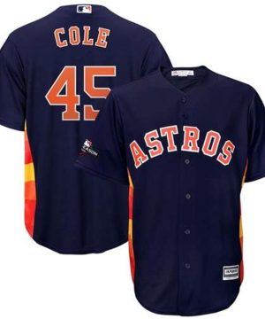 Houston Astros 45 Gerrit Cole Majestic 2019 Postseason Official Cool Base Player Navy Jersey