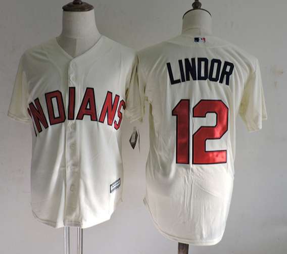 Indians 12 Francisco Lindor Cream New Cool Base Jersey