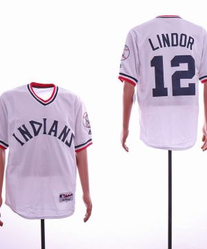 Indians 12 Francisco Lindor White Throwback Jersey
