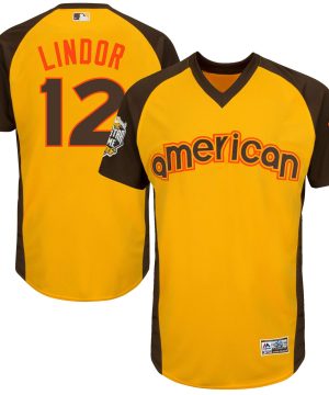 Indians 12 Francisco Lindor Yellow 2016 All Star Game Cool Base Batting Practice Player Jersey