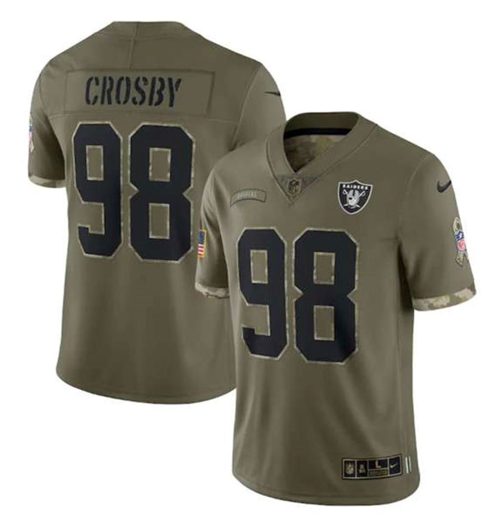 Las Vegas Raiders #98 Maxx Crosby 2022 Olive Salute To Service Limited Stitched Jersey