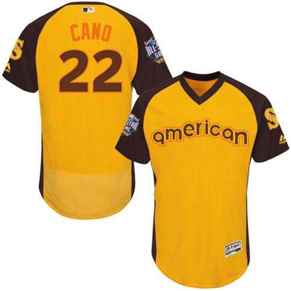 Mariners 22 Robinson Cano Gold Flexbase Authentic Collection 2016 All Star American League Stitched MLB Jersey