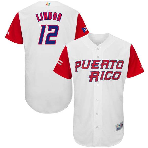 Mens Puerto Rico Baseball 12 Francisco Lindor White 2017 World Baseball Classic Jersey