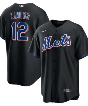 Mets 12 Francisco Lindor Black Nike 2022 Alternate Cool Base Jersey