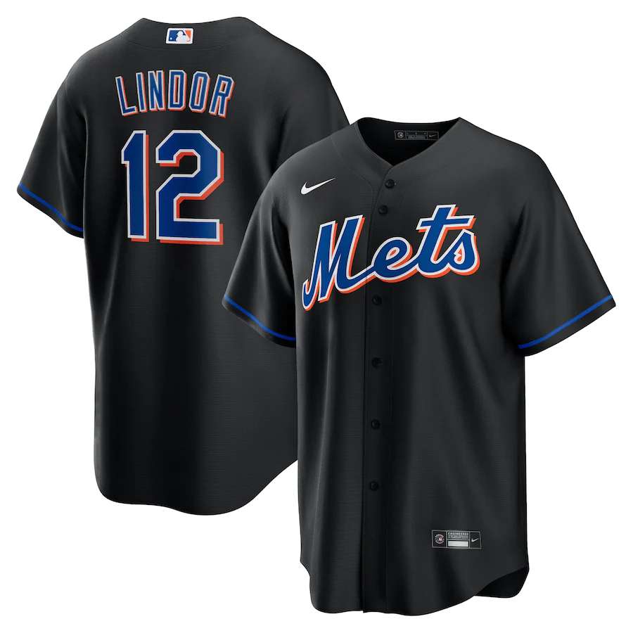 Mets 12 Francisco Lindor Black 2022 Alternate Cool Base Jersey