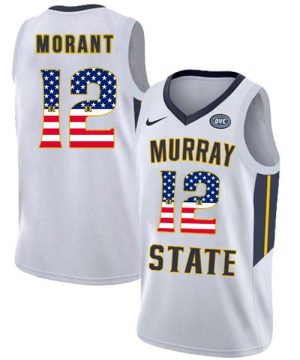 Murray State Racers 12 Ja Morant White USA Flag College Basketball Jersey