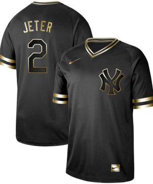 New York Yankees 2 Derek Jeter Black Gold Stitched MLB Jersey
