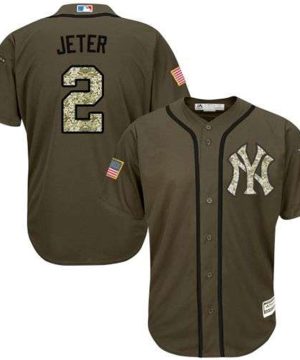 New York Yankees 2 Derek Jeter Green Salute to Service Stitched MLB Jersey
