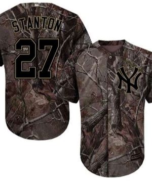 New York Yankees 27 Giancarlo Stanton Camo Realtree Collection Cool Base Stitched MLB Jersey