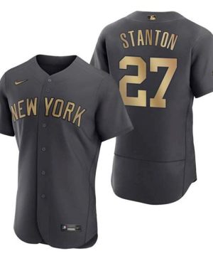 New York Yankees 27 Giancarlo Stanton Charcoal 2022 All Star Flex Base Stitched Baseball Jersey