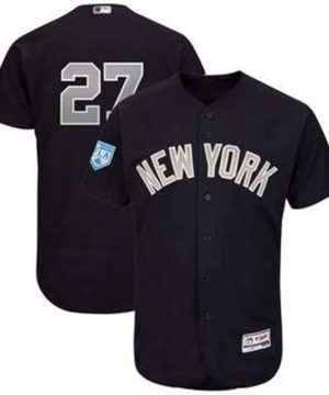 New York Yankees 27 Giancarlo Stanton Majestic Navy Alternate 2019 Spring Training Flex Base Player Jersey