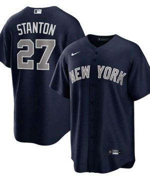 New York Yankees 27 Giancarlo Stanton Navy Cool Base Stitched Baseball Jersey