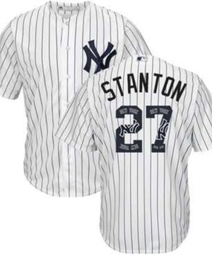 New York Yankees 27 Giancarlo Stanton White Strip Team Logo Fashion Stitched MLB Jersey