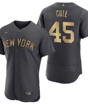 New York Yankees 45 Gerrit Cole Charcoal 2022 All Star Flex Base Stitched Baseball Jersey