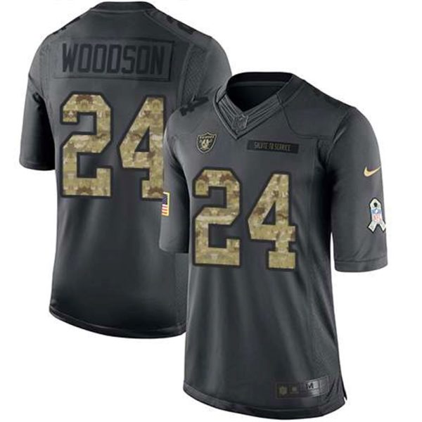 Nike Raiders 24 Charles Woodson Black Mens Stitched NFL Limited 2016 Salute To Service Jersey