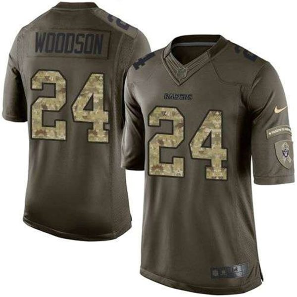 Nike Raiders 24 Charles Woodson Green Mens Stitched NFL Limited Salute To Service Jersey