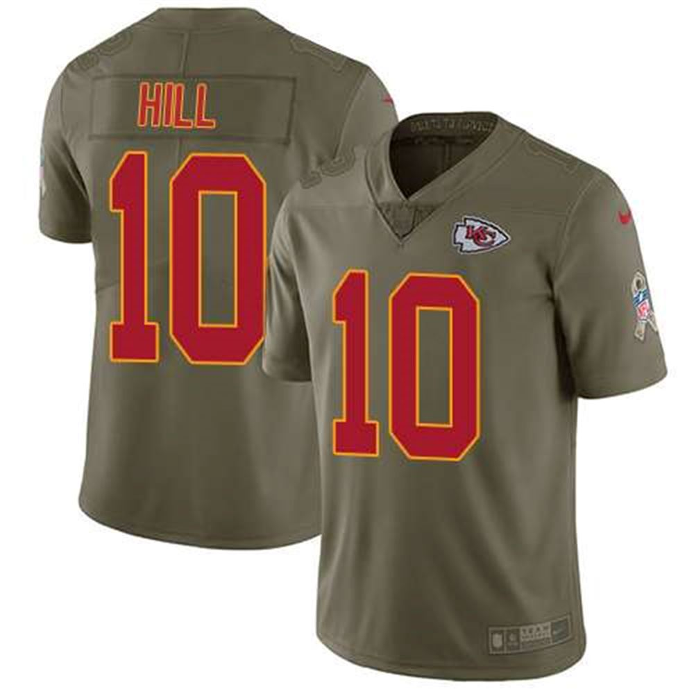 Kansas City Chiefs 10 Tyreek Hill Olive Stitched NFL Limited 2017 Salute to Service Jersey
